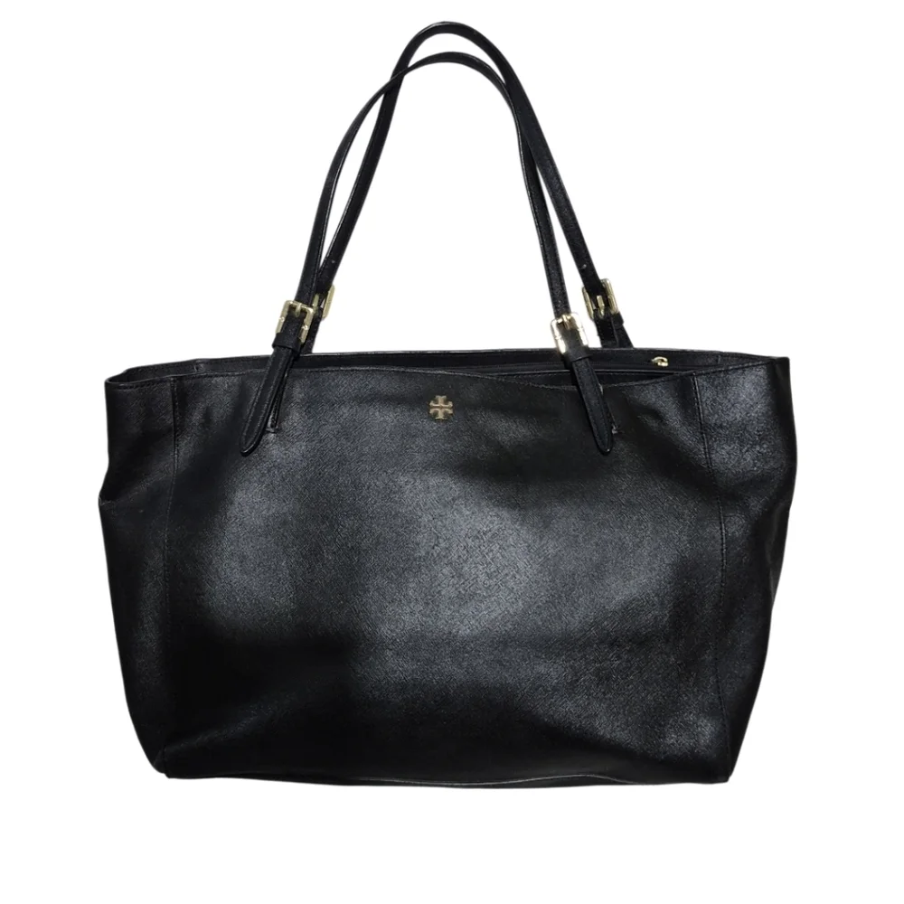 Tory Burch Black Leather Tote with Gold Hardware